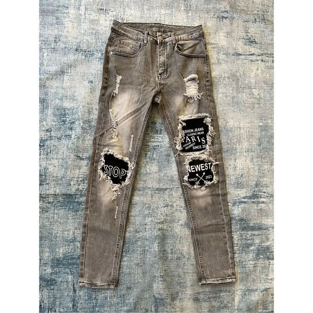 Shein Gray High Rise Distressed Patchwork Skinny Jeans Size 29